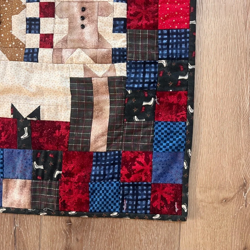 Handmade Christmas Patchwork Quilt Santa Gingerbread Wall Hanging Primitive